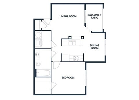 Floor plan for 1 bed, 1 bath, 660 sqft